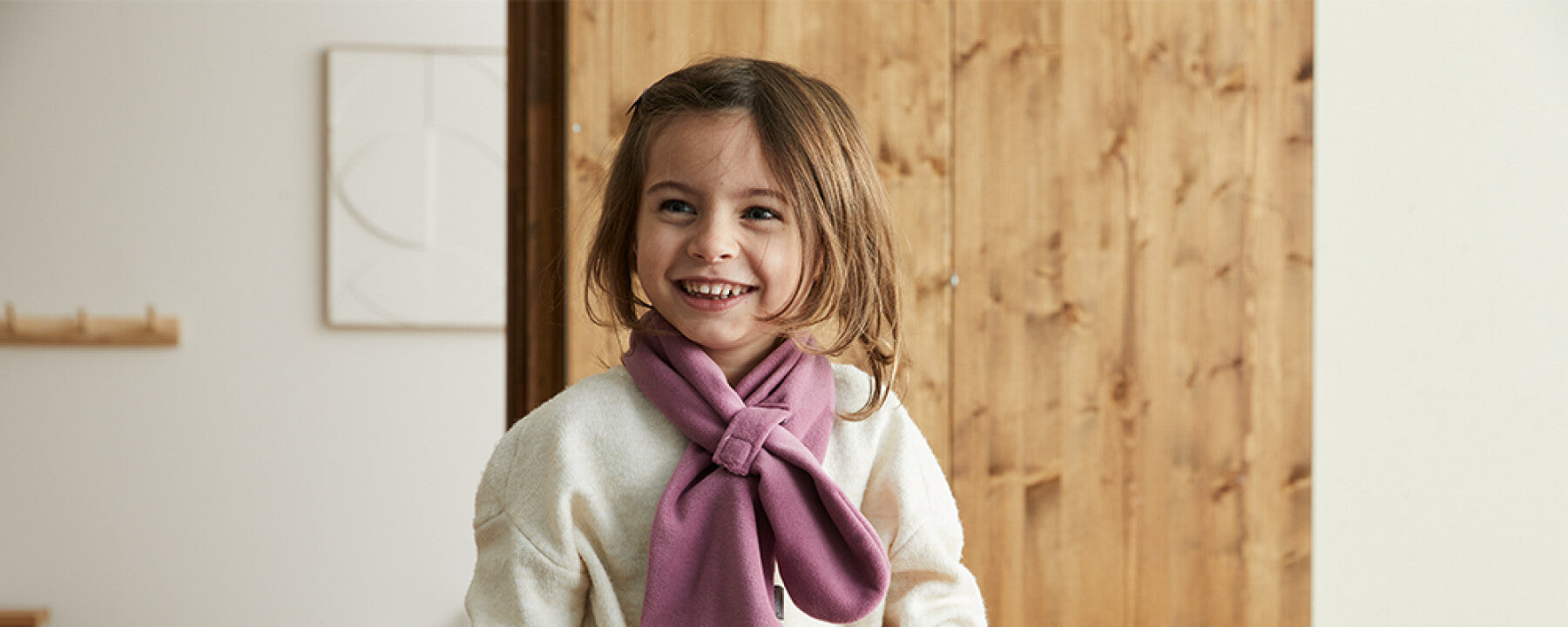 Kinder Fleece Schal Mit Glöckchen - Steckschal 75cm Beige Winteraccessoire