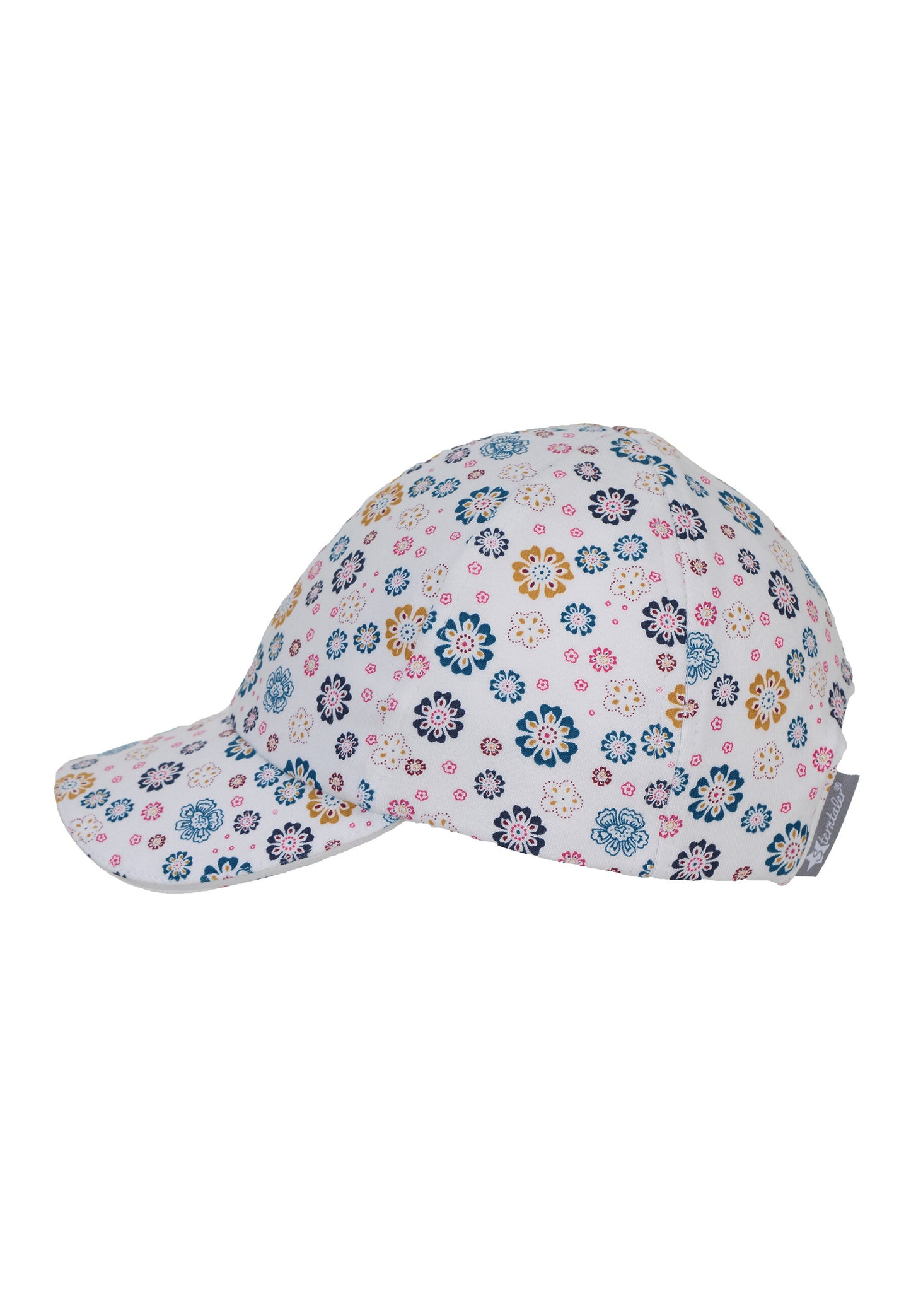 Baseball-Cap mit Blumenprint in Hellblau und Ecru