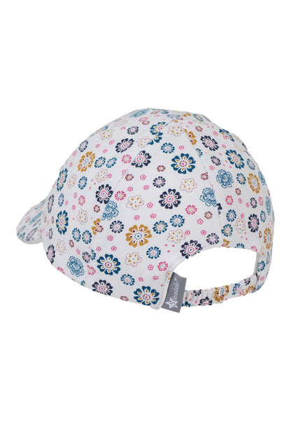 Baseball-Cap mit Blumenprint in Hellblau und Ecru