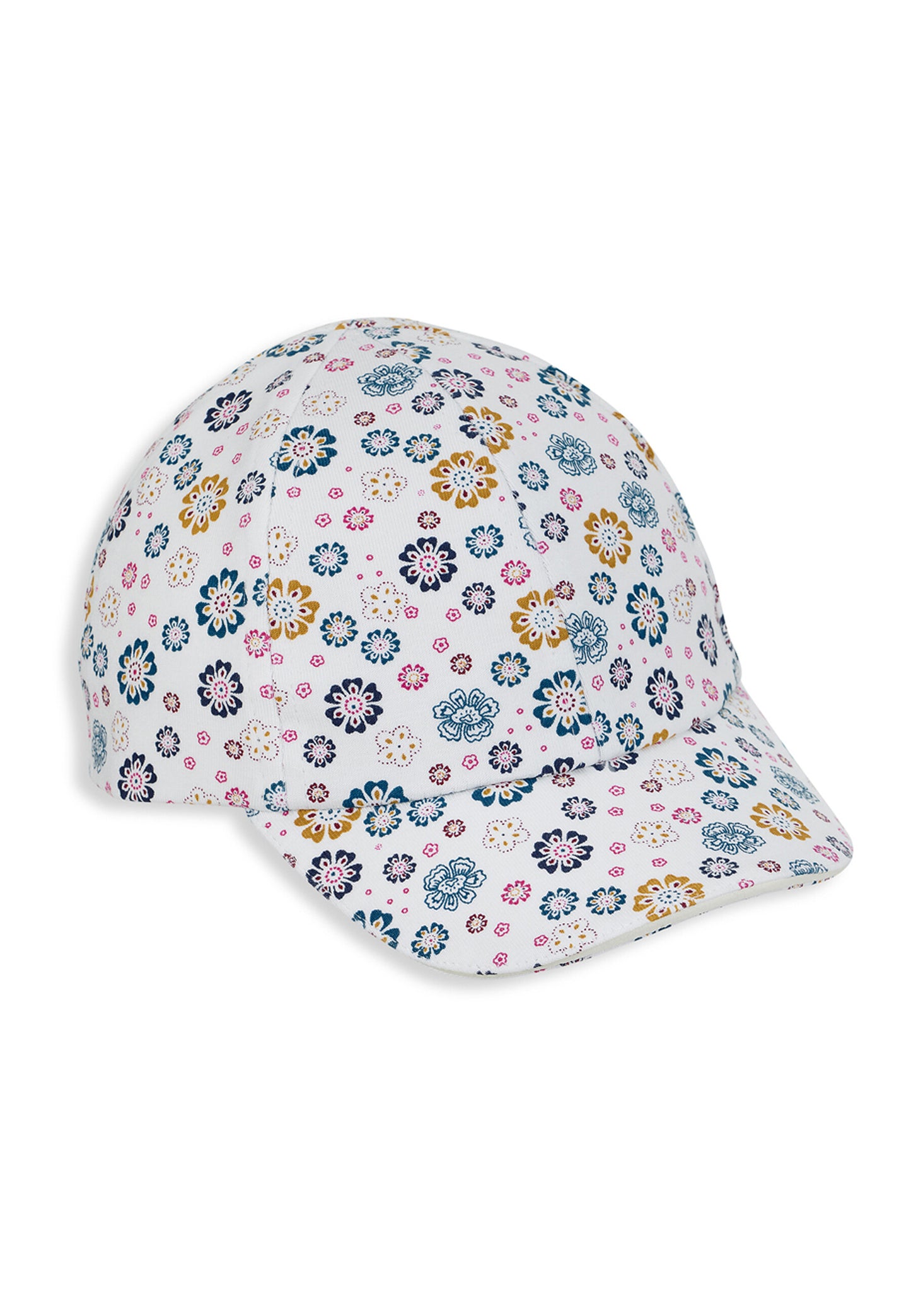 Baseball-Cap mit Blumenprint in Hellblau und Ecru