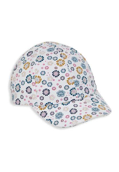 Baseball-Cap mit Blumenprint in Hellblau und Ecru