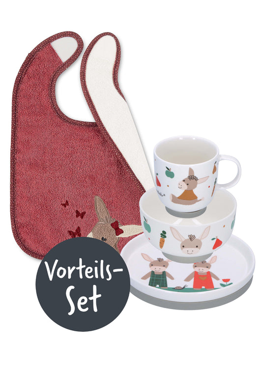 Bundle Set di stoviglie per bambini Bavaglia Emmis Garden