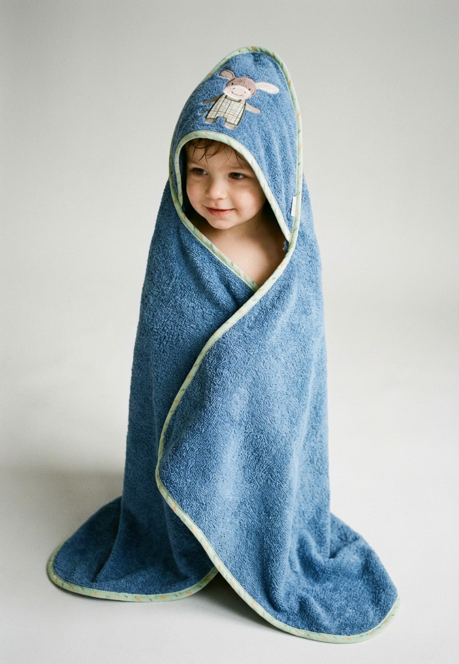 Serviette de bain 100x100 à motif Âne Emmilius bleu moyen ☆