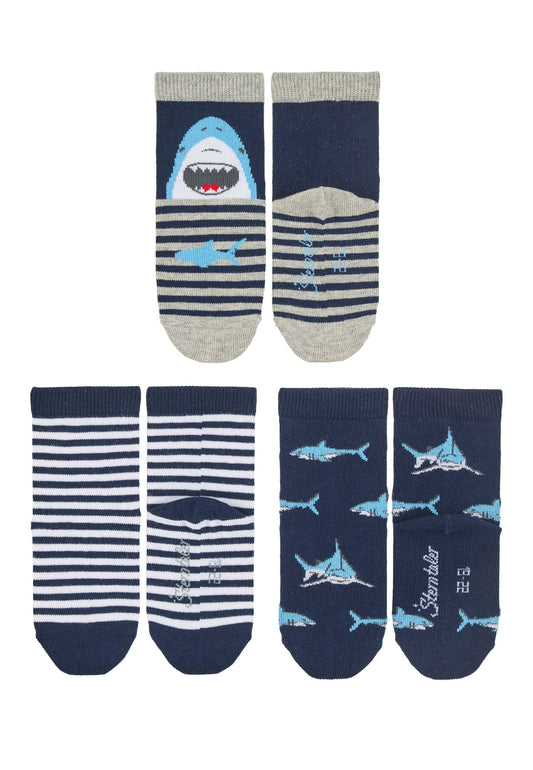 3-pack socks with shark and Striped motifs for boys